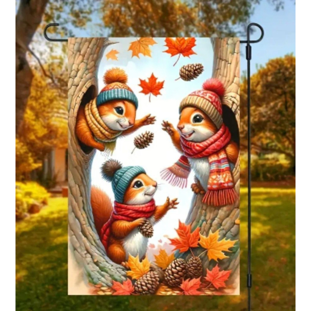 Autumn Squirrel Garden Flag, 12x18in, Orange
